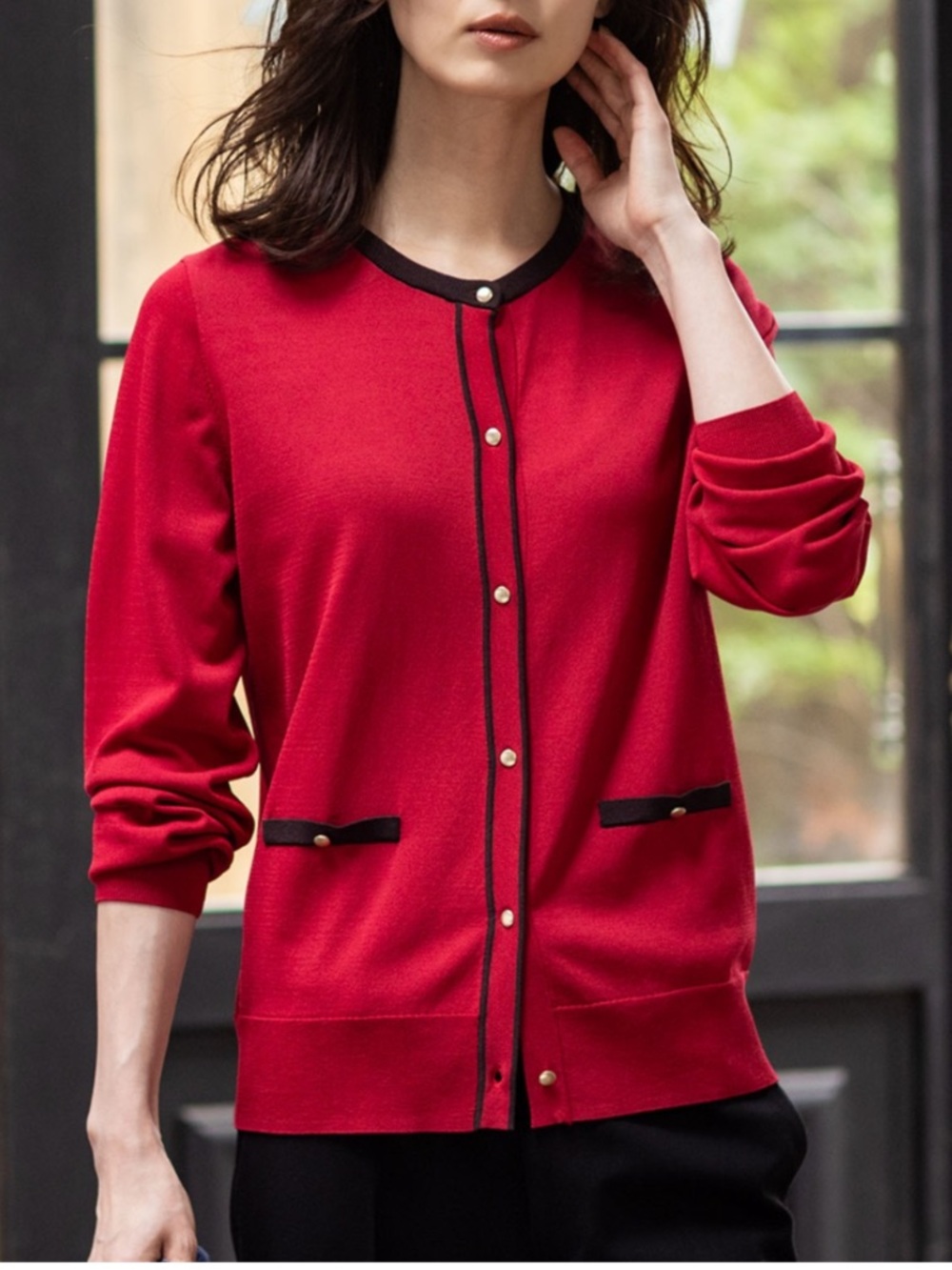 Talbots Women's Bicolor Crew Neck Cardigan Sweater
